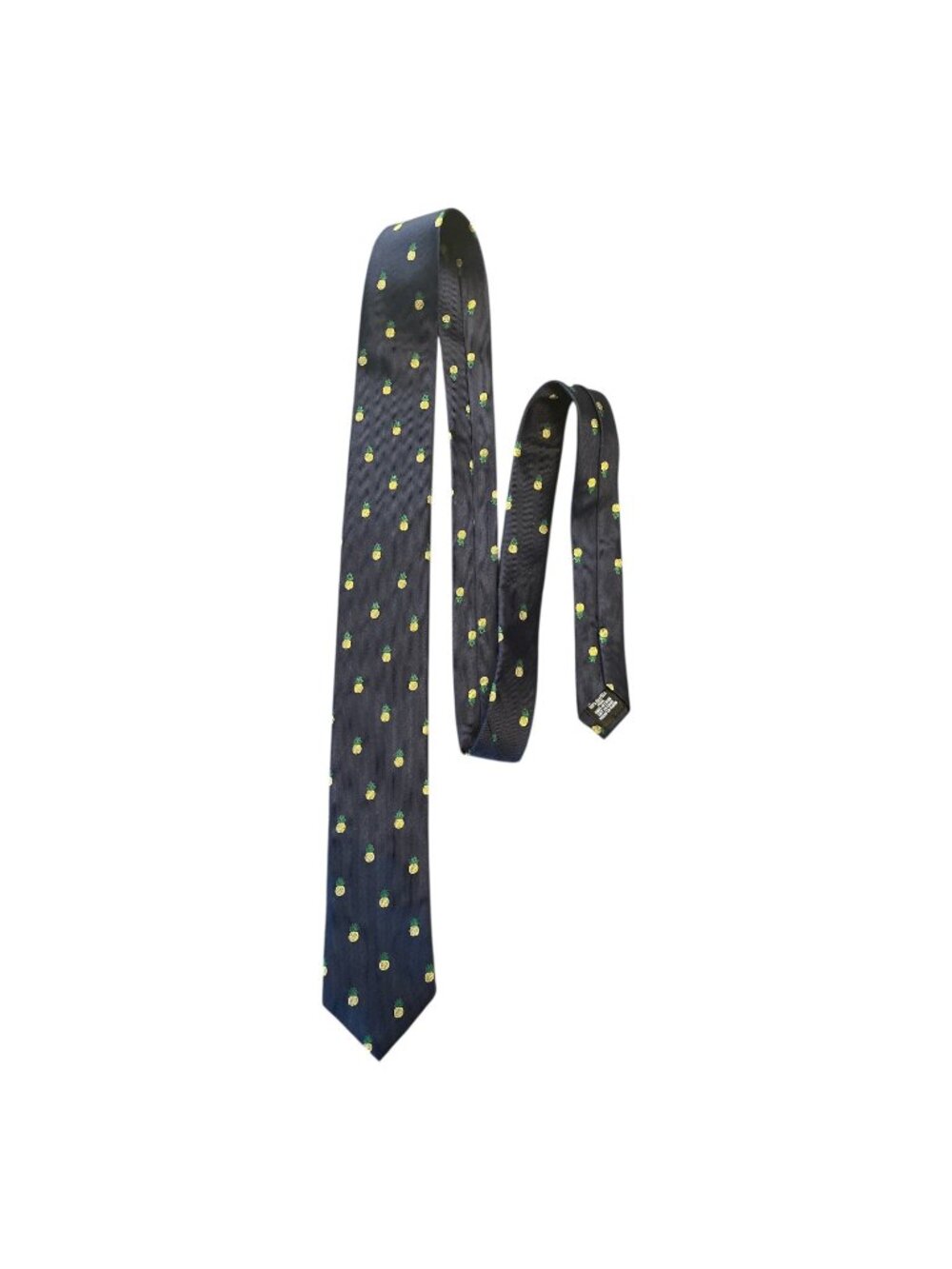 Van Heusen Pineapple Print Silk Tie Navy Yellow Novelty Necktie Tropical